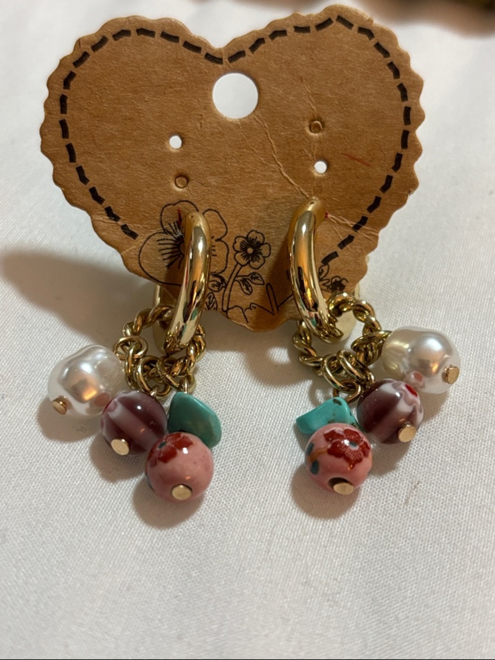 Gold Hoop Earrings with Multicolor Beads and Pearls